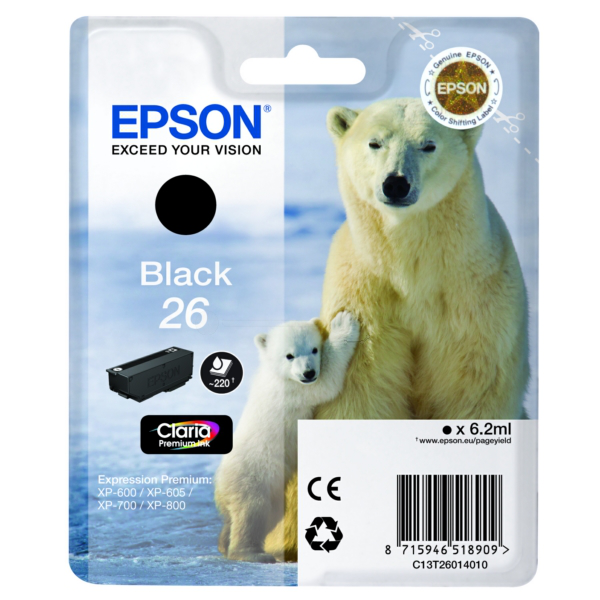 Farba do tlačiarne Epson 26 (C13T26014010) black (čierna) - originálna