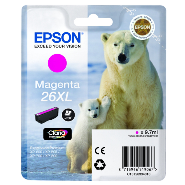 Farba do tlačiarne Epson 26XL (C13T26334010) magenta (purpurová) - originálna