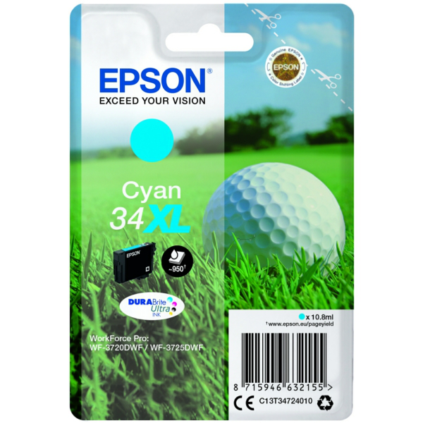 Farba do tlačiarne Epson 34XL (C13T34724010) cyan (azúrová) - originálna