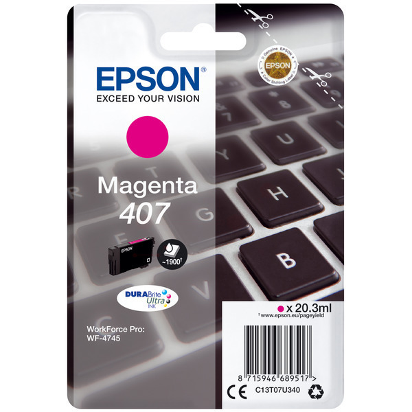 Farba do tlačiarne Epson 407 (C13T07U340) magenta (purpurová) - originálna