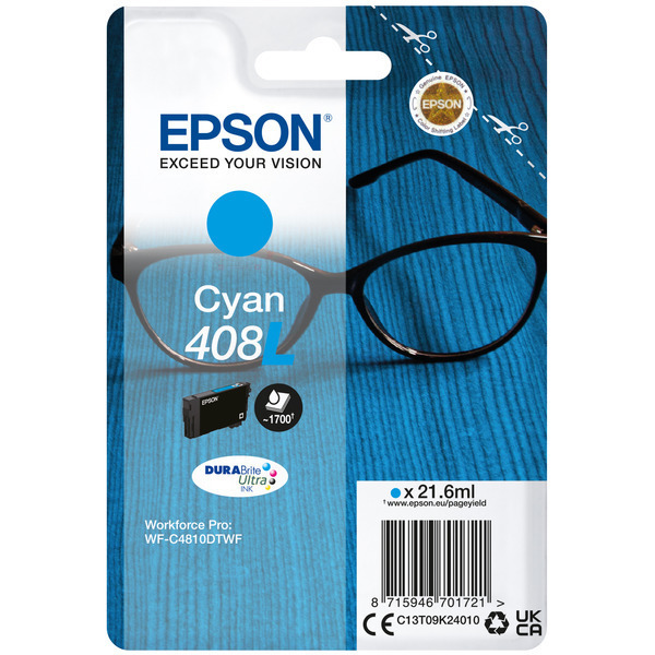 Farba do tlačiarne Epson 408L (C13T09K24010) cyan (azúrová) - originálna