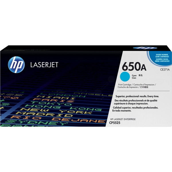 Laserový toner HP 650A (CE271A) cyan (azúrová) - originálny